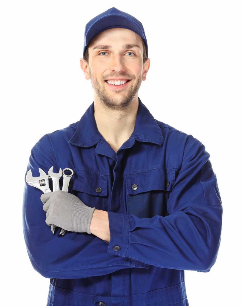 Garage door technician with tools